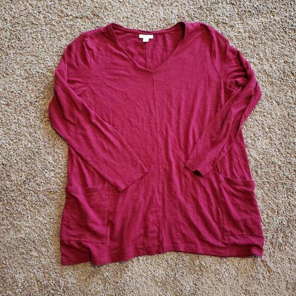 J. Jill Tops - J Jill pocket vneck tee shirt long sleeve cotton blend burgundy red 1X